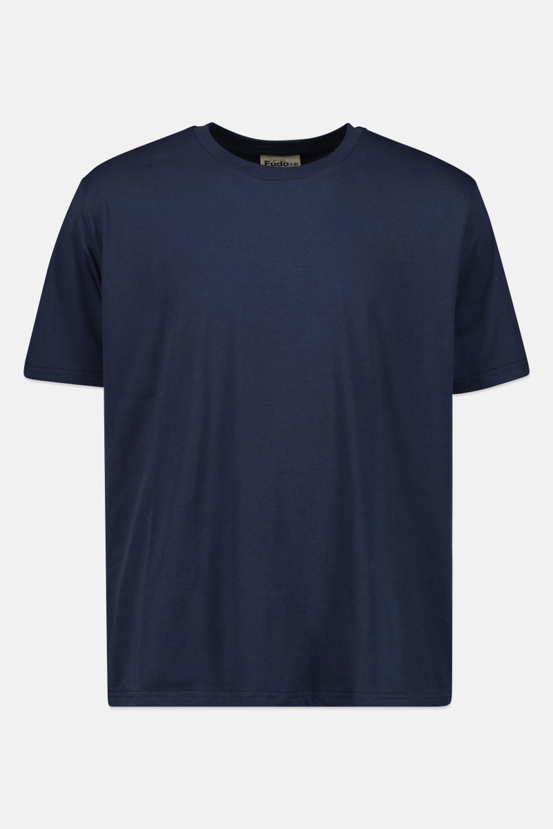 Fudo Men Crew Neck Short Sleeve Solid T-Shirt, Navy - Image 3