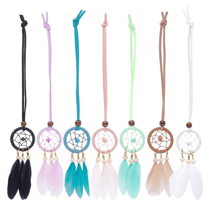 MINI DREAM CATCHER 7PCS SET CAR INTERIOR REARVIEW MIRROR DANGLE BAG PENDANT CHARM 12 DIAMETER AND 9 LONG
