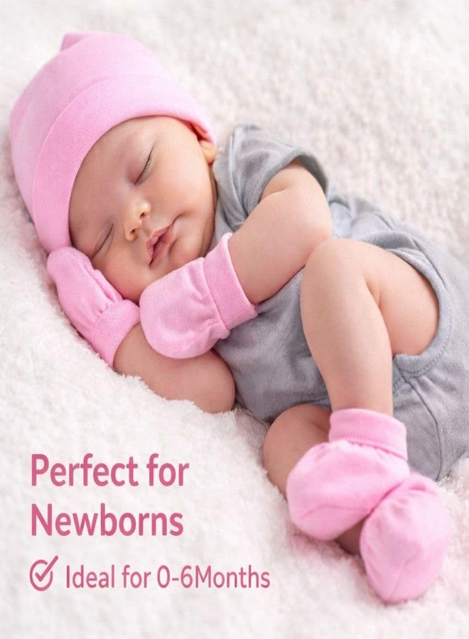 aRIC Newborn Baby Cap Mittens Booties Set (0-6 Months) | Soft Cotton Hosiery Cap Mittens and Socks for New Born Baby | Infant Summer Essentials | Baby Hospital Bag Must Haves (Pink) - Image 3