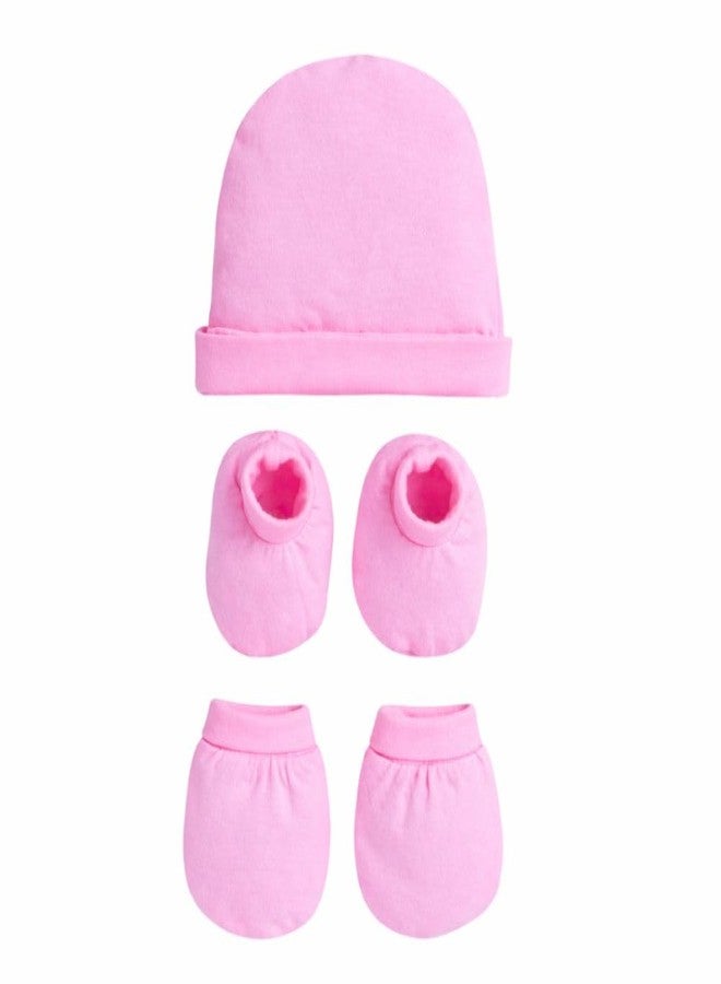 aRIC Newborn Baby Cap Mittens Booties Set (0-6 Months) | Soft Cotton Hosiery Cap Mittens and Socks for New Born Baby | Infant Summer Essentials | Baby Hospital Bag Must Haves (Pink) - Image 1