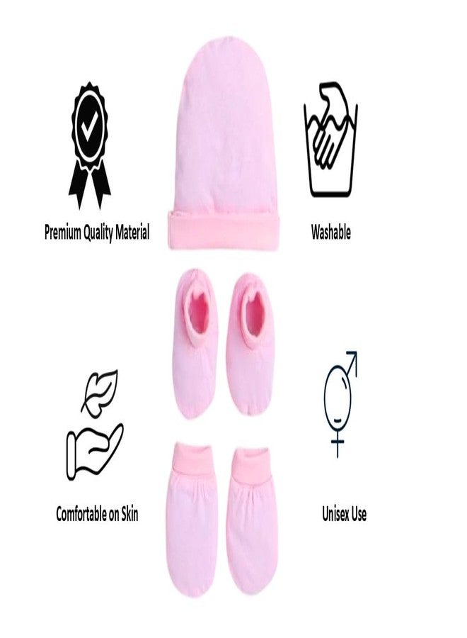 aRIC Newborn Baby Cap Mittens Booties Set (0-6 Months) | Soft Cotton Hosiery Cap Mittens and Socks for New Born Baby | Infant Summer Essentials | Baby Hospital Bag Must Haves (Pink) - Image 2