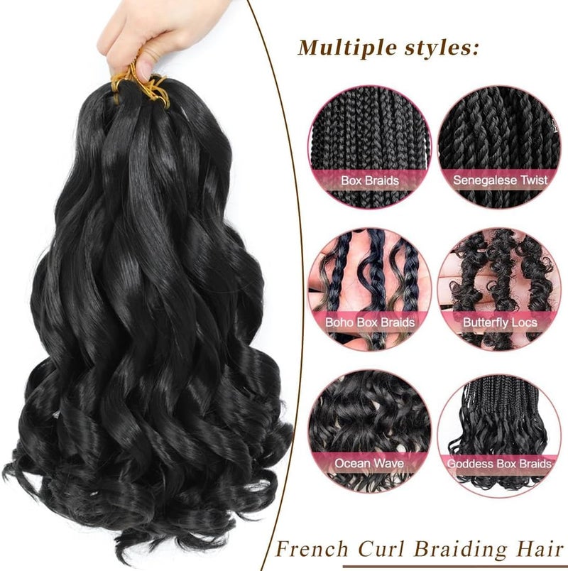 FALEMEI French Curly Braiding Hair 12 Inch 8 Packs - Pre Stretched Bouncy Braiding Hair- Loose Wavy Synthetic Hair Extensions for Black Women (12 inch 8 packs, 1B) - Image 2