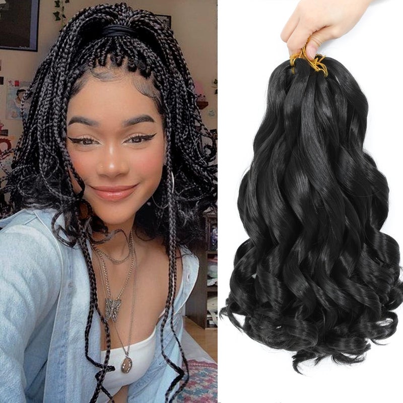 FALEMEI French Curly Braiding Hair 12 Inch 8 Packs - Pre Stretched Bouncy Braiding Hair- Loose Wavy Synthetic Hair Extensions for Black Women (12 inch 8 packs, 1B) - Image 1