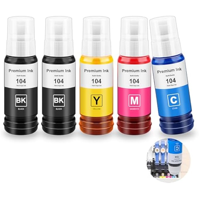 INK 104 COMPATIBLE WITH EPSON 104 INK ET-2820 ET-4800 ET-2870 ET-2810 ET-2862 ET-2826 ET-2856 ET-4810 ET-2811 ET-2812 ET-2814 ET-2814 ET-2814 ET-288 15 ET-152821 ET-2710 ET-2711 PRINTER - Image 2