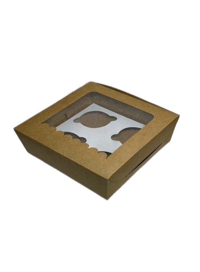 Baekence Cupcake boxes for 4 Brown plain plain Color, Pack of 30 pcs - Image 1