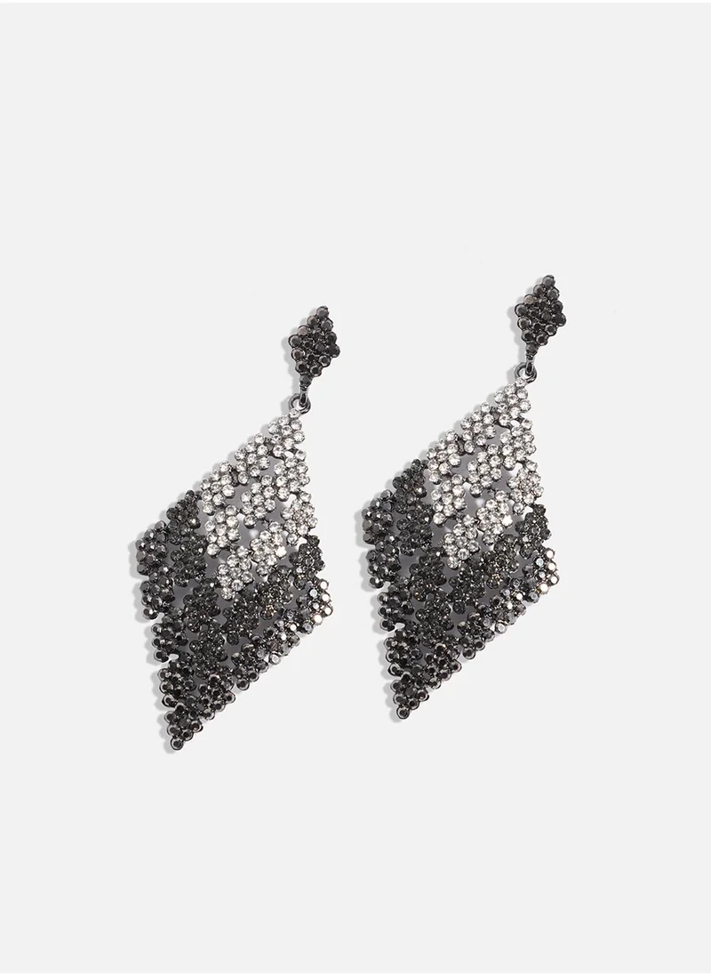 SOHI Ombre Rhombus Drop Earrings - Chrome & Silver-Colour