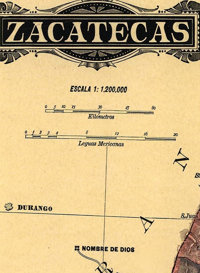 خرائط Antiguos Estado Libre y Soberano de Zacatecas من Atlas Mexicano حوالي عام 1884 | ملصق مطبوع فني لتزيين الحائط العتيق | 24 × 24 بوصة (610 مم × 610 مم) - Image 2