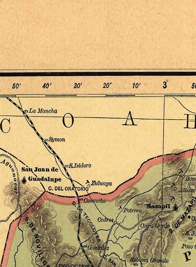 خرائط Antiguos Estado Libre y Soberano de Zacatecas من Atlas Mexicano حوالي عام 1884 | ملصق مطبوع فني لتزيين الحائط العتيق | 24 × 24 بوصة (610 مم × 610 مم) - Image 5