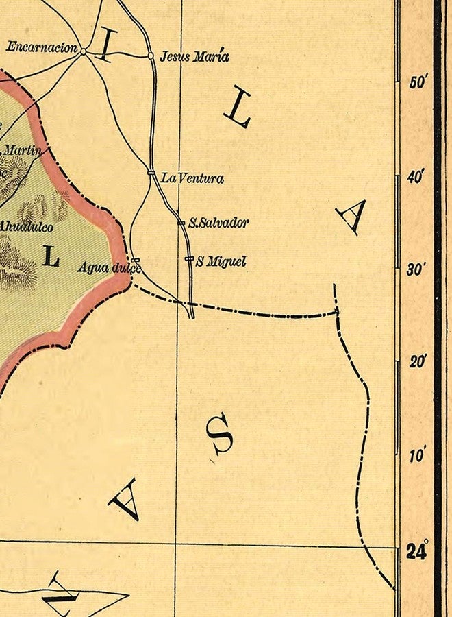 خرائط Antiguos Estado Libre y Soberano de Zacatecas من Atlas Mexicano حوالي عام 1884 | ملصق مطبوع فني لتزيين الحائط العتيق | 24 × 24 بوصة (610 مم × 610 مم) - Image 4
