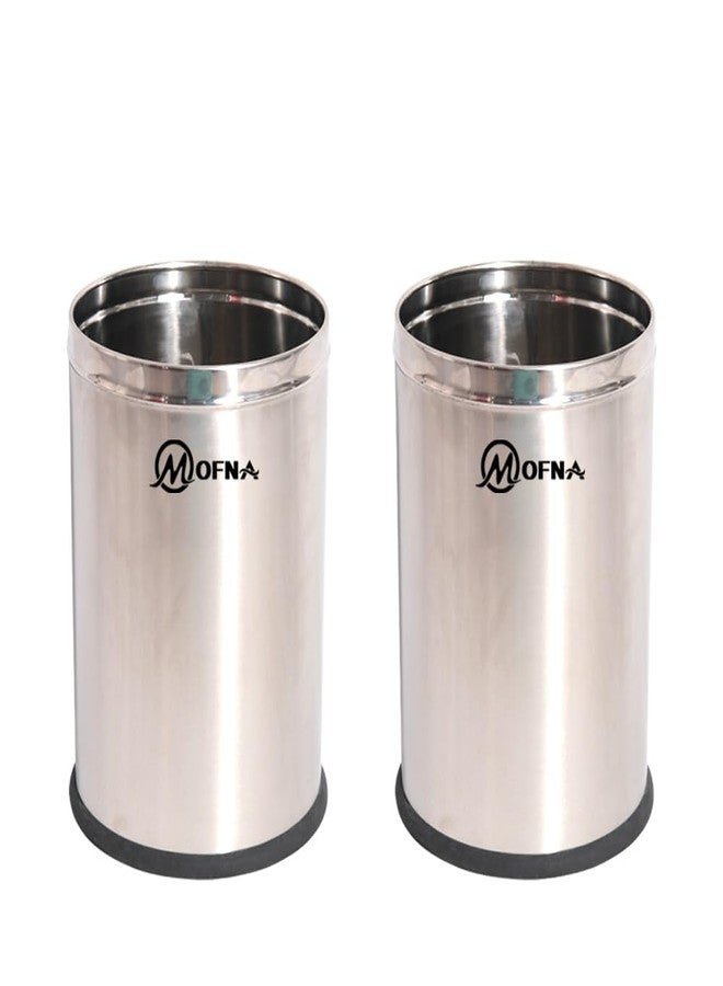 Mofna Stainless Steel Solid Open Type Dustbin 7x10 Inch, 5 Liter, Pack of 2 Pcs, Trash can Garbage Bin Paper Bin - Image 1