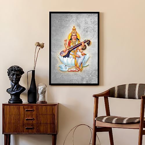 Ritwika's Ma Saraswati Goddess Framed Wall Painting Abstarct Art Traditional | Perfect For Decor Home and Office & Gift | Size 9.5 x 13.5 inch, Multicolor Set of 1 - Image 4