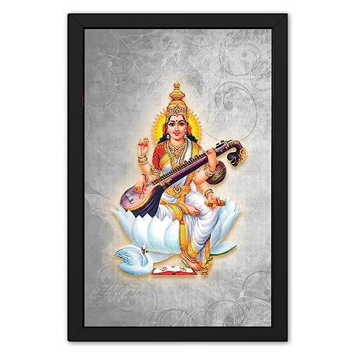 Ritwika's Ma Saraswati Goddess Framed Wall Painting Abstarct Art Traditional | Perfect For Decor Home and Office & Gift | Size 9.5 x 13.5 inch, Multicolor Set of 1 - Image 1