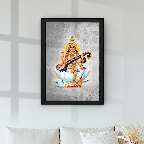 Ritwika's Ma Saraswati Goddess Framed Wall Painting Abstarct Art Traditional | Perfect For Decor Home and Office & Gift | Size 9.5 x 13.5 inch, Multicolor Set of 1 - Image 3