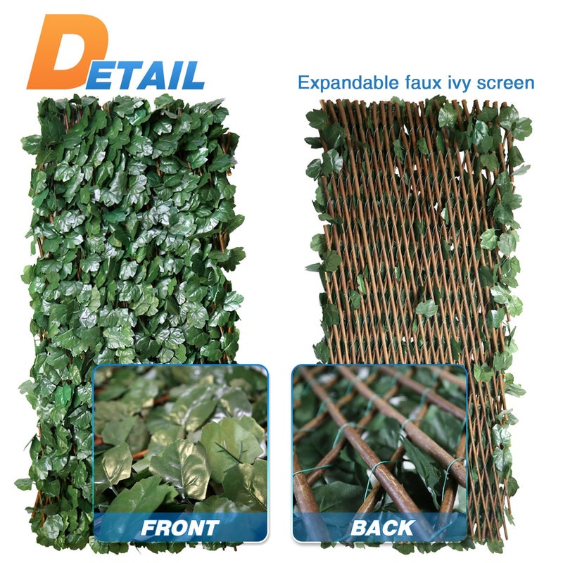 TANG 1PC Artificial Leaf Expandable Privacy Fence Screen, Faux Boxwood Stretchable Lattice Panels for Patio Backyard Balcony Screens Greenery Wall Decoration, Ivy Single Side - Image 3