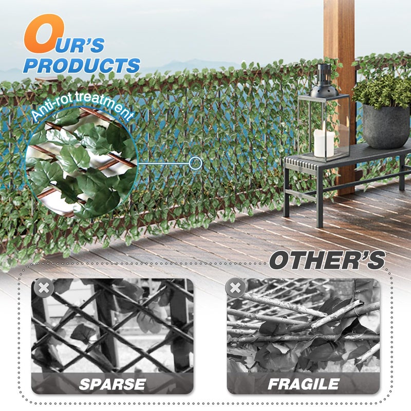 TANG 1PC Artificial Leaf Expandable Privacy Fence Screen, Faux Boxwood Stretchable Lattice Panels for Patio Backyard Balcony Screens Greenery Wall Decoration, Ivy Single Side - Image 5