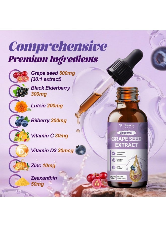Totaria Grape Seed Extract Liquid Drops | High Potency 95% Polyphenols Antioxidant Supplement for Skin, Heart & Immune Support | Vegan, Gluten Free | Alcohol-Free & Non-GMO | 2FL - Image 2