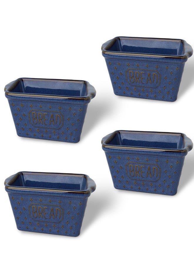 GDCZ Mini Loaf Pan, 6.4 x 2.4 Inch Ceramic Loaf Pans, Bread Baking Pan for Cooking, Non-Stick Bread Pans for Baking, Rectangular Bread Pan, Set of 4 (Blue) - Image 1