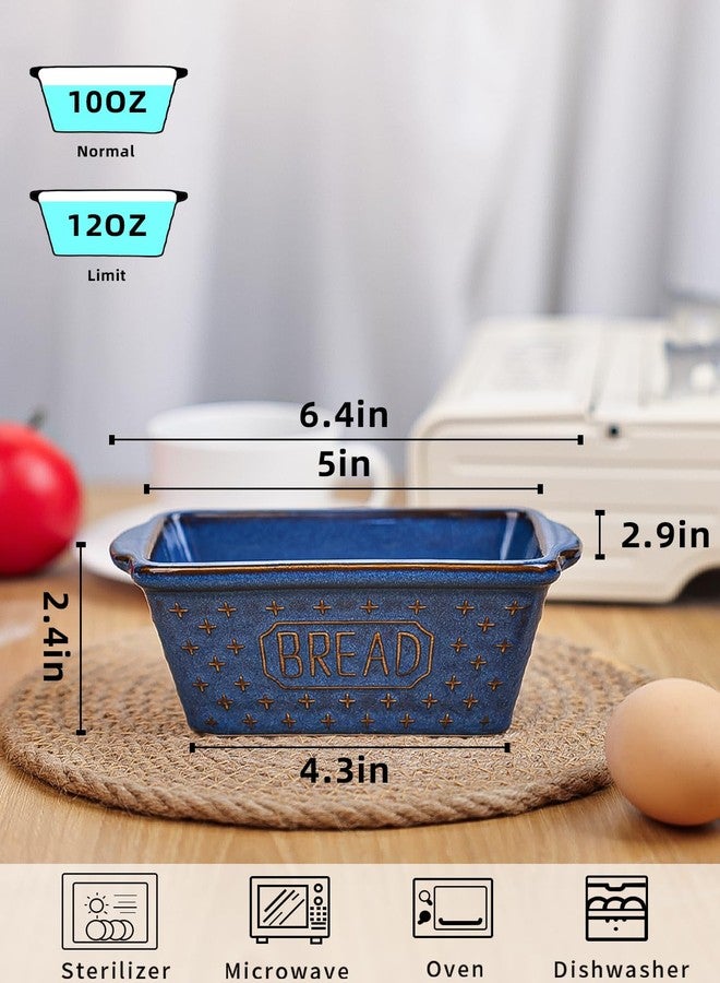 GDCZ Mini Loaf Pan, 6.4 x 2.4 Inch Ceramic Loaf Pans, Bread Baking Pan for Cooking, Non-Stick Bread Pans for Baking, Rectangular Bread Pan, Set of 4 (Blue) - Image 2