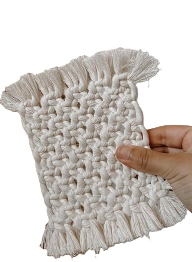 macrame sanu Handmade Macrame Coasters for Drinks Absorbent Woven Coasters Set Handmade Macrame Coasters with Tassels Coffee Aromatherapy Décor  Mat - 4 Pcs  - Image 1