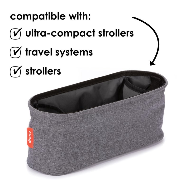 Diono Buggy Buddy Universal Stroller Organizer with Cup Holders, Secure Attachment, Zippered Pockets, Safe & Secure, Gray - Image 5