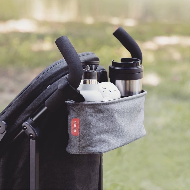Diono Buggy Buddy Universal Stroller Organizer with Cup Holders, Secure Attachment, Zippered Pockets, Safe & Secure, Gray - Image 2