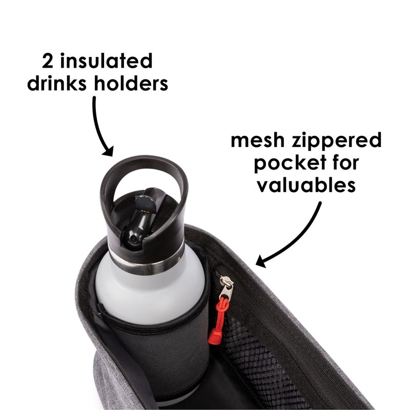 Diono Buggy Buddy Universal Stroller Organizer with Cup Holders, Secure Attachment, Zippered Pockets, Safe & Secure, Gray - Image 4