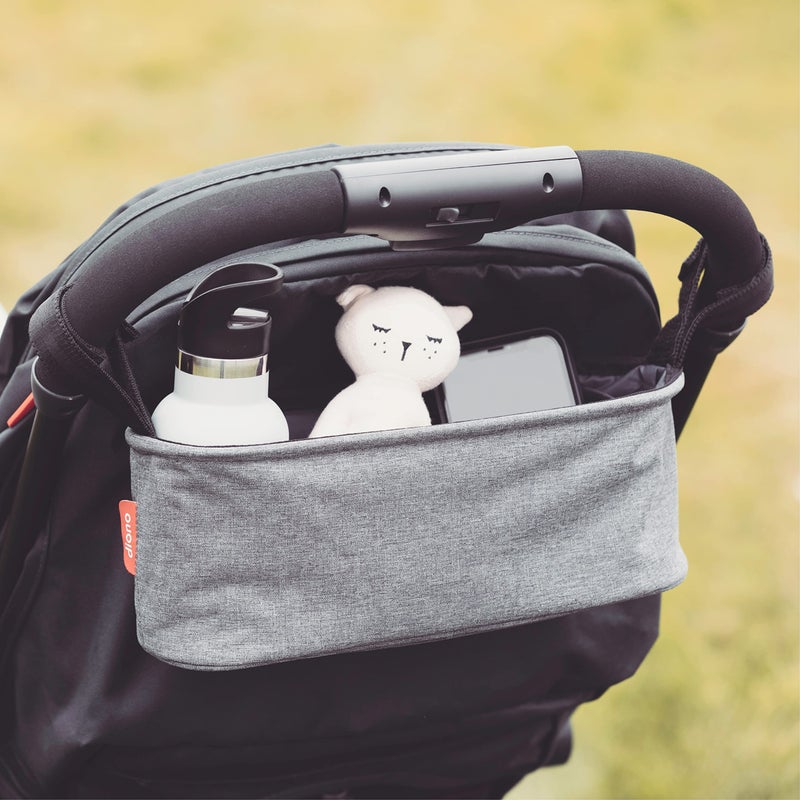 Diono Buggy Buddy Universal Stroller Organizer with Cup Holders, Secure Attachment, Zippered Pockets, Safe & Secure, Gray - Image 3