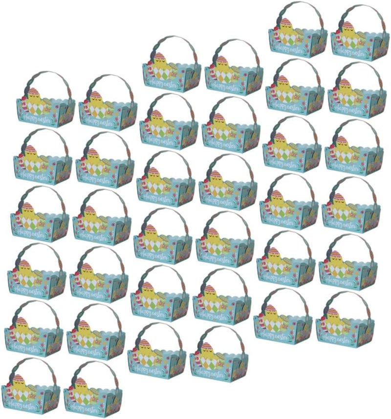 MOBUTOFU Easter Party Candy Boxes 50pcs DIY Portable Favor Boxes Green Basket Style with Handle for Treat Storage and Festival Packaging - Image 1
