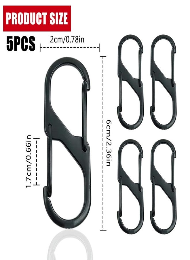 Proberos® 5Pcs Mini Carabiners for Keys - 2.36 Inch Small S Hook Carabiner Keychain, Zinc Alloy Durable Snap Clip for Camping, Hiking, Travel, Backpack, Outdoor Gear (Black) - Image 2