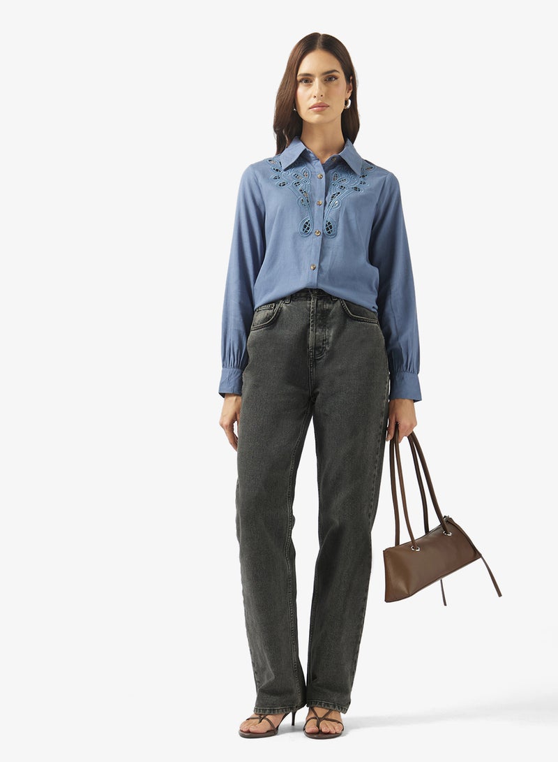 ELLA Button Down Shirt Lazer Cut Out Details - Image 4