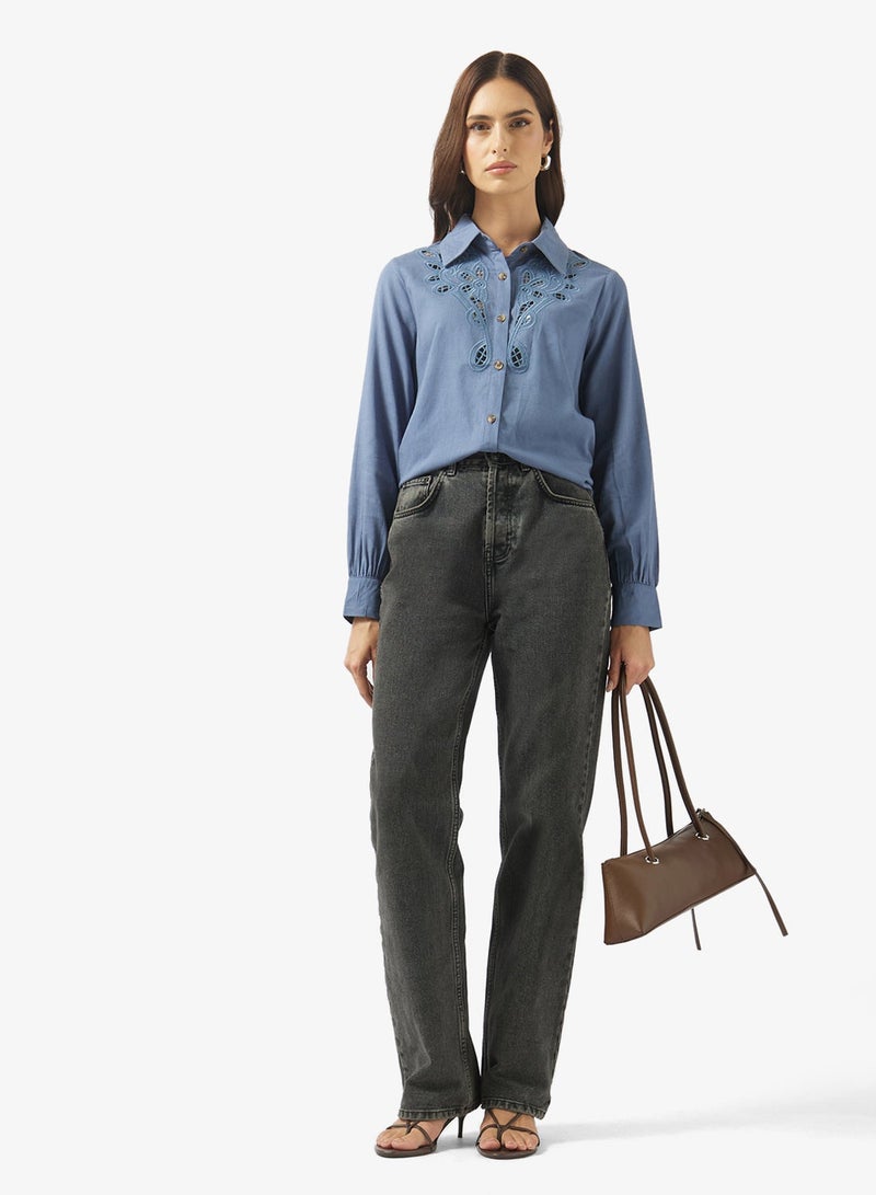 ELLA Button Down Shirt Lazer Cut Out Details - Image 4
