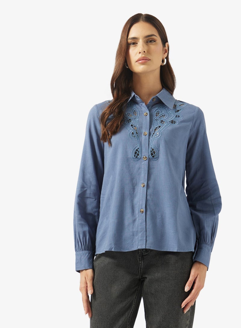 ELLA Button Down Shirt Lazer Cut Out Details - Image 3
