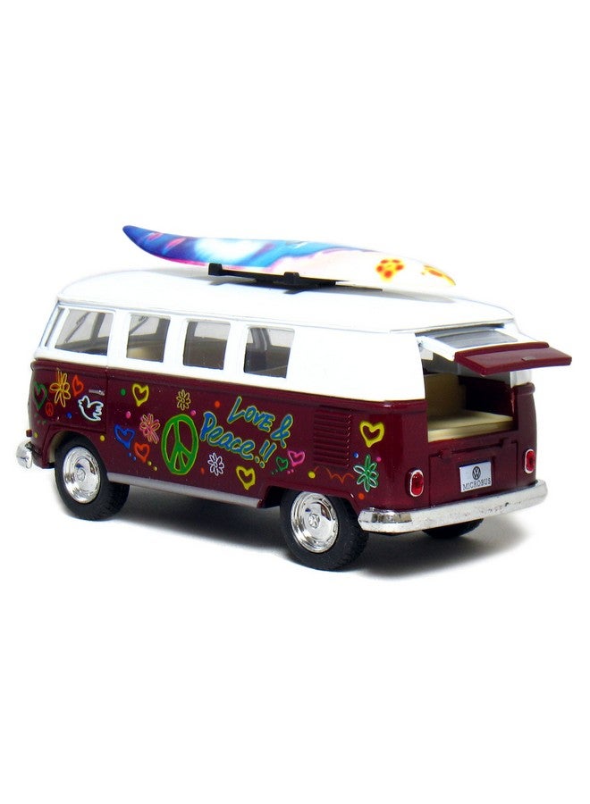 KiNSMART 1962 Volkswagen Classic Bus Set Of 4 With Surfboard and Hippy Decals Bus 1:32 Scale 5 Inch Die Cast Metal Model Toy Van, Pullback Acation - Image 3