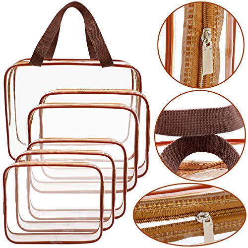 APREUTY Clear Makeup Bags, TSA Approved 6Pcs Cosmetic Makeup Bags Set Clear PVC w/Zipper Handle Portable Travel Luggage Pouch Airport Airline Bags Bathroom (Coffee) - Image 4