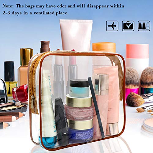 APREUTY Clear Makeup Bags, TSA Approved 6Pcs Cosmetic Makeup Bags Set Clear PVC w/Zipper Handle Portable Travel Luggage Pouch Airport Airline Bags Bathroom (Coffee) - Image 5