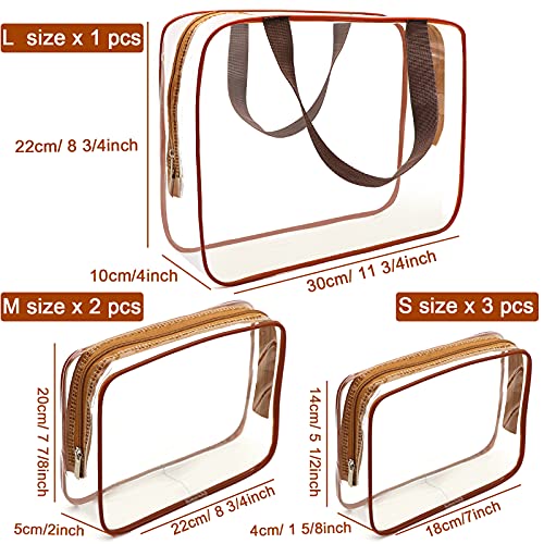 APREUTY Clear Makeup Bags, TSA Approved 6Pcs Cosmetic Makeup Bags Set Clear PVC w/Zipper Handle Portable Travel Luggage Pouch Airport Airline Bags Bathroom (Coffee) - Image 3