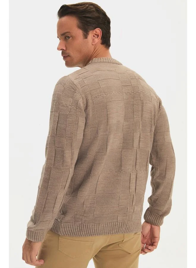 JUNE June Men Regular Fit Crew Neck Patterned Knitwear Sweater Mink