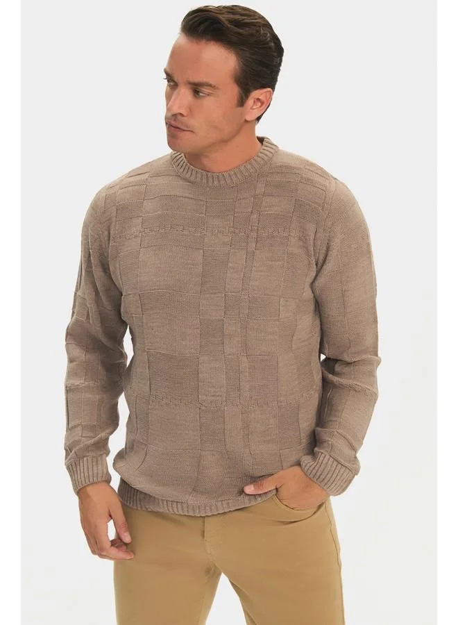 JUNE June Men Regular Fit Crew Neck Patterned Knitwear Sweater Mink