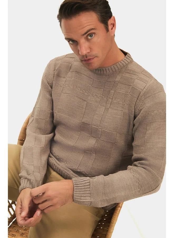 JUNE June Men Regular Fit Crew Neck Patterned Knitwear Sweater Mink