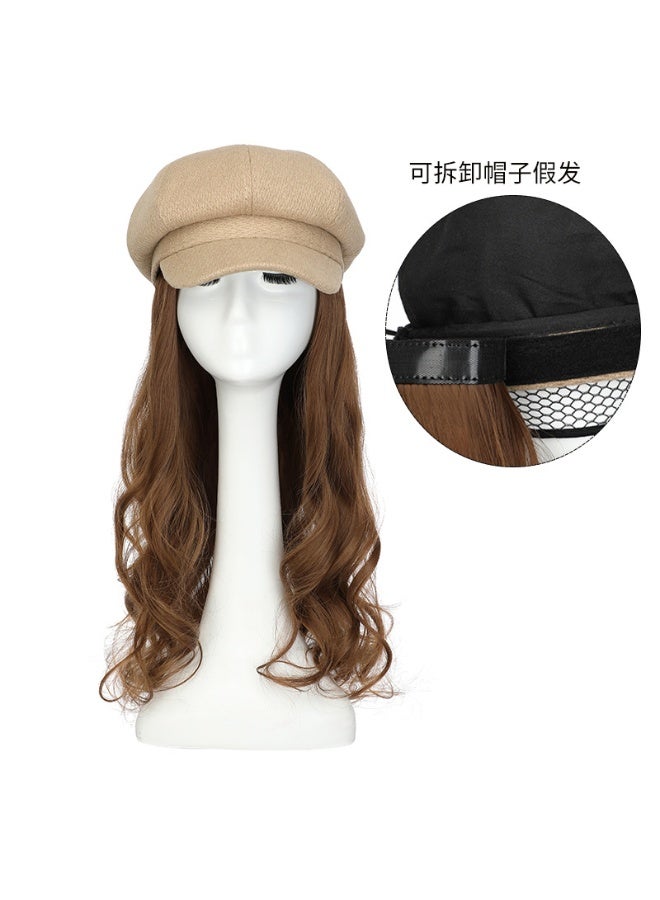 Loquat Long Wavy Full Cap Wig Natural LookKhaki sanding octagonal cap 12# long curls Khaki sanding octagonal cap 12# long curls