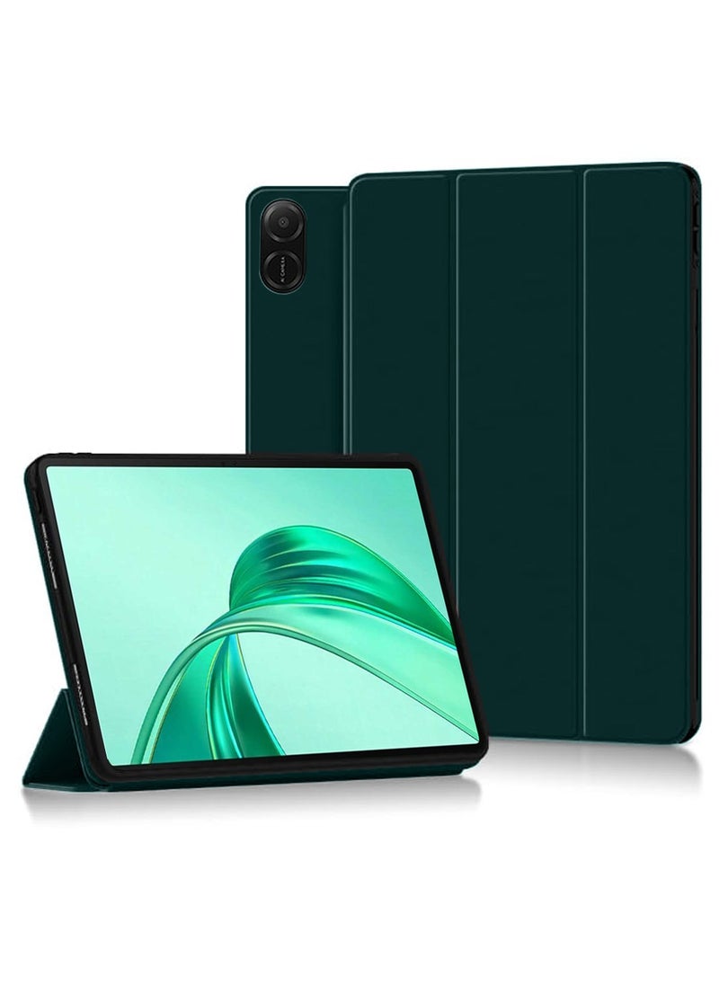 Techie - Honor Pad X8a 11 Inch 2024 Smart Folio Flip Trifold Back Case with Auto Wake/Sleep Function Cover - Dark Green - Image 1