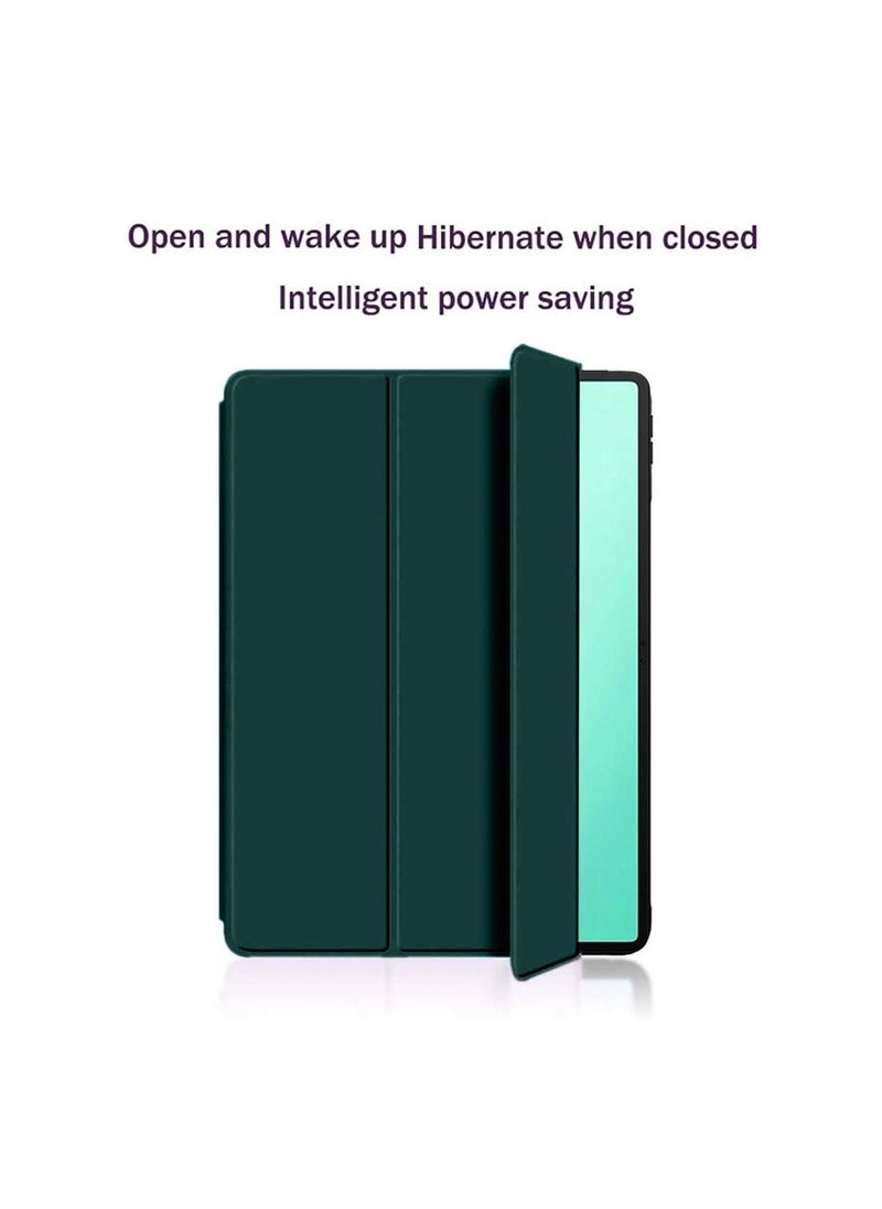 Techie - Honor Pad X8a 11 Inch 2024 Smart Folio Flip Trifold Back Case with Auto Wake/Sleep Function Cover - Dark Green - Image 1