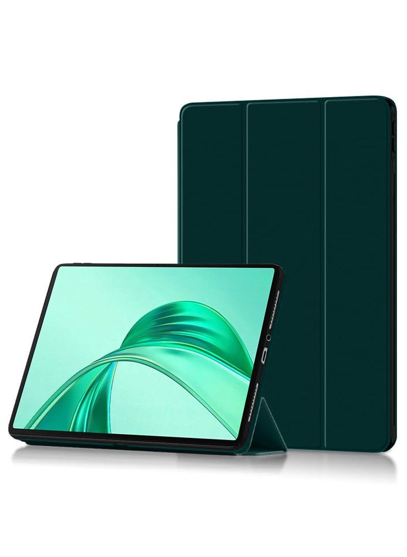 Techie - Honor Pad X8a 11 Inch 2024 Smart Folio Flip Trifold Back Case with Auto Wake/Sleep Function Cover - Dark Green - Image 1