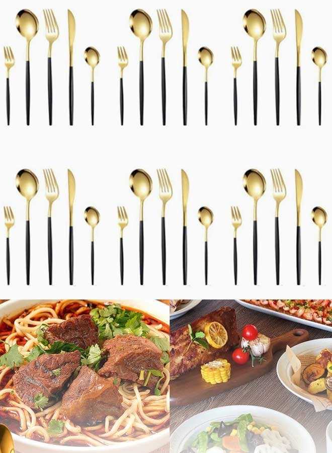30-Piece Stainless Steel Cutlery Set Gold/Black  - Image 1