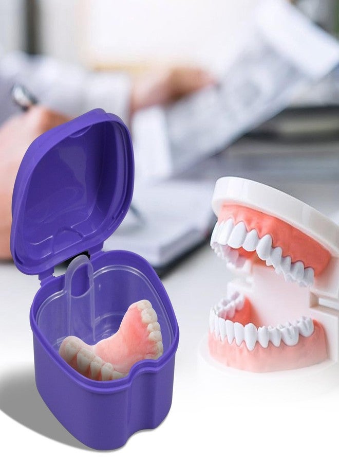 IHYjinchoo 2-Pack Denture Bath Case Cup, w/Lid and Strainer Basket – Portable False-Teeth/Retainer Cleaner Tool, Complete Clean Care for Dentures (Blue & Purple, Medium-2A) - Image 5
