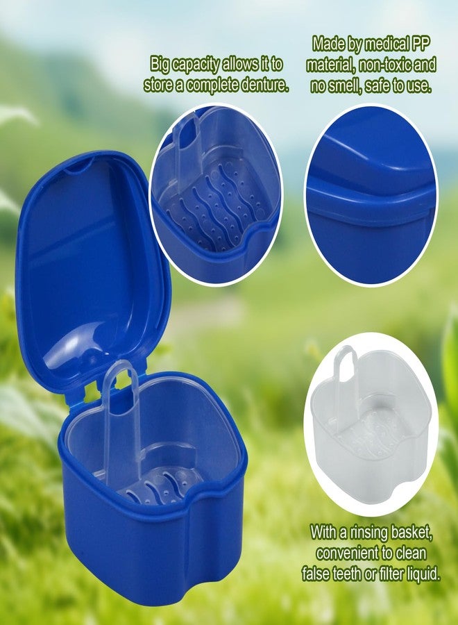 IHYjinchoo 2-Pack Denture Bath Case Cup, w/Lid and Strainer Basket – Portable False-Teeth/Retainer Cleaner Tool, Complete Clean Care for Dentures (Blue & Purple, Medium-2A) - Image 3