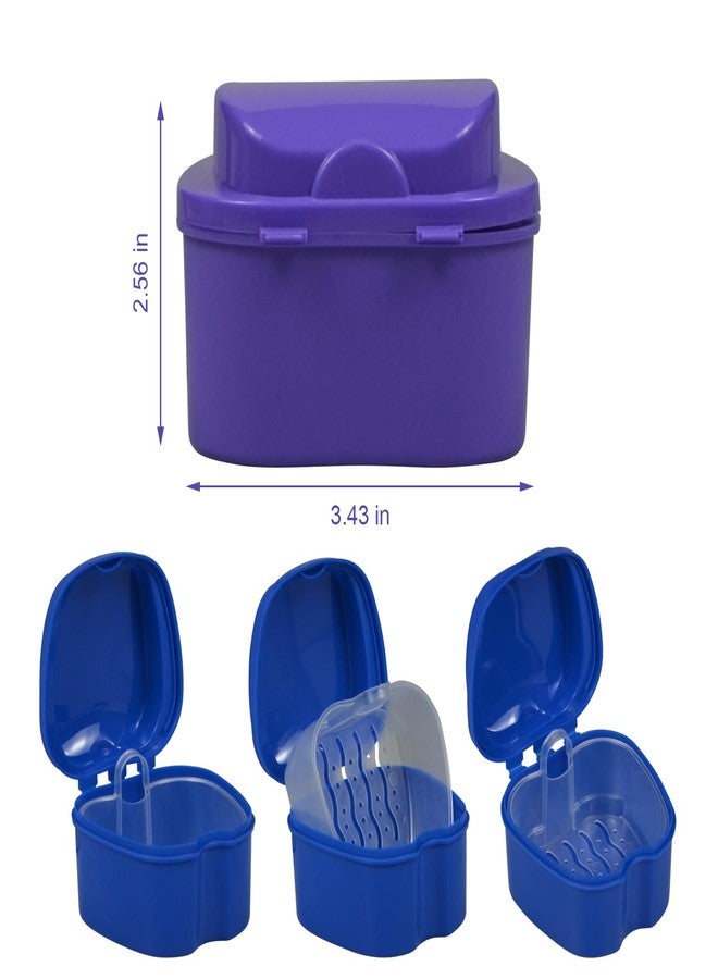 IHYjinchoo 2-Pack Denture Bath Case Cup, w/Lid and Strainer Basket – Portable False-Teeth/Retainer Cleaner Tool, Complete Clean Care for Dentures (Blue & Purple, Medium-2A) - Image 2