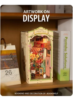 Robotime Rolife Book Nook TGB09 Flowers Corner Bookshelf Decoration with LED Lights, DIY Miniature House Kits, 3D Puzzle for Adults to Build, Decorative DIY Crafts/Birthday Gifts/Home Decor, Ideal Gift for Girls & Boys, Teens & Adults  - Image 1