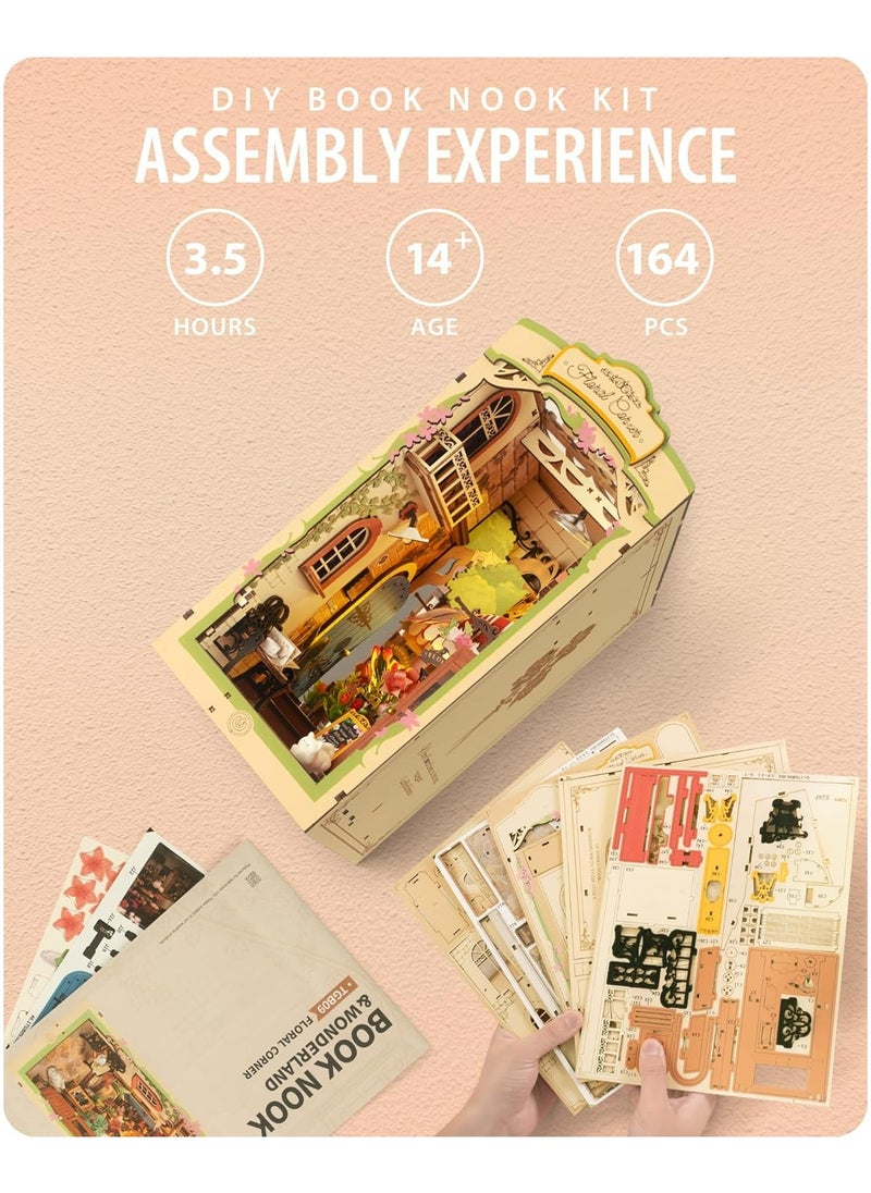 روبوتايم Rolife Book Nook TGB09 زخرفة رف الكتب الزاوية بالزهور مع مصابيح LED ، مجموعات منزل مصغرة DIY ، لغز 3D للبالغين للبناء ، الحرف اليدوية الزخرفية / هدايا أعياد الميلاد / ديكور المنزل ، هدية مثالية للفتيات والفتيان والمراهقين والبالغين  - Image 5