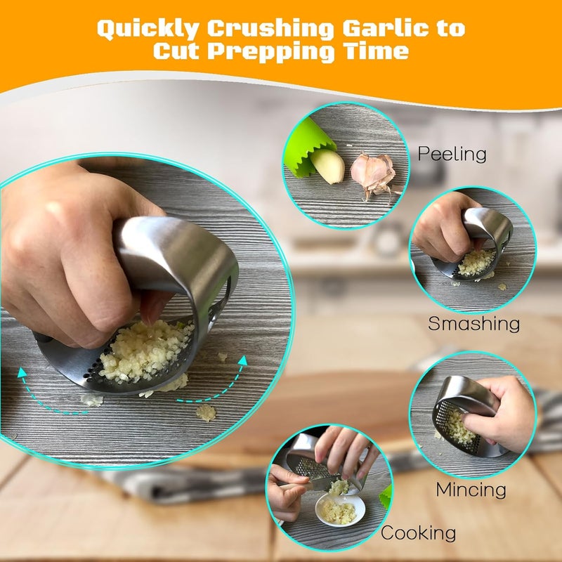 Kebley Garlic Press Rocker Heavy Duty Stainless Steel Garlic Mincer Garlic Crusher Garlic Chopper with Peeler And Scraper for Smash Garlic Built-in Bottle Opener - Image 3